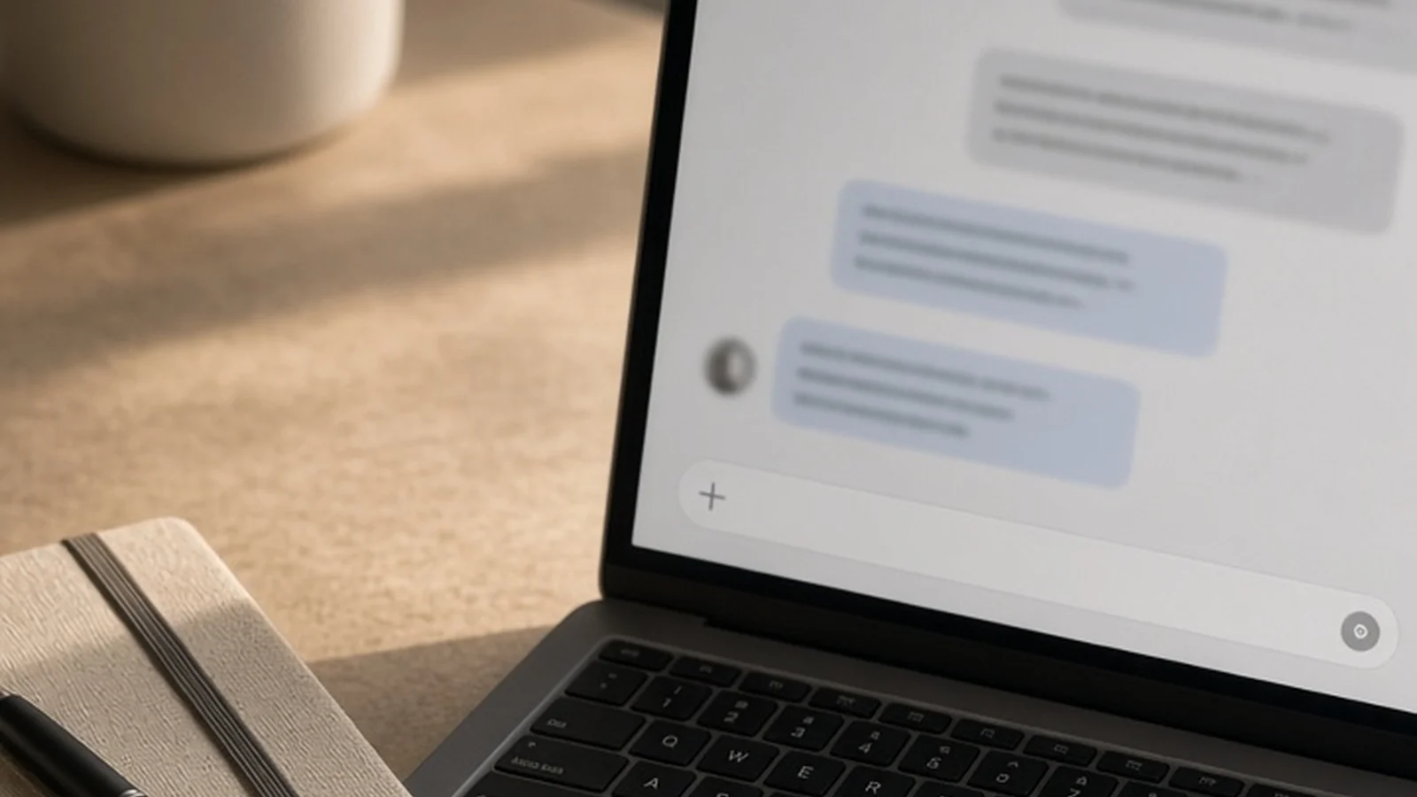 Laptop on a desk showing an AI chat in a quiet office
